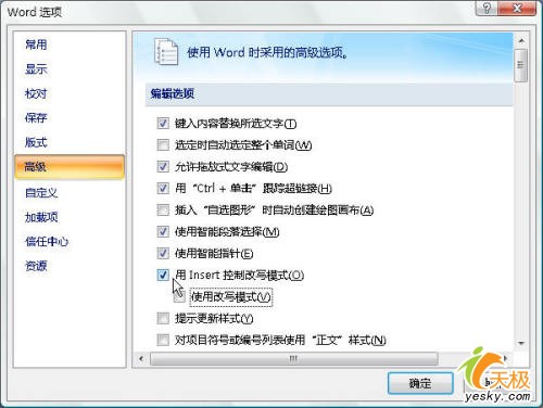 Word 2007中插入模式的启用与禁用